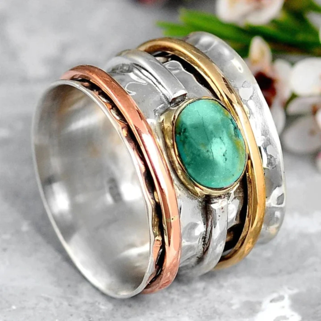 Coco – Vintage Gouden & Zilveren Turkooizen Ring