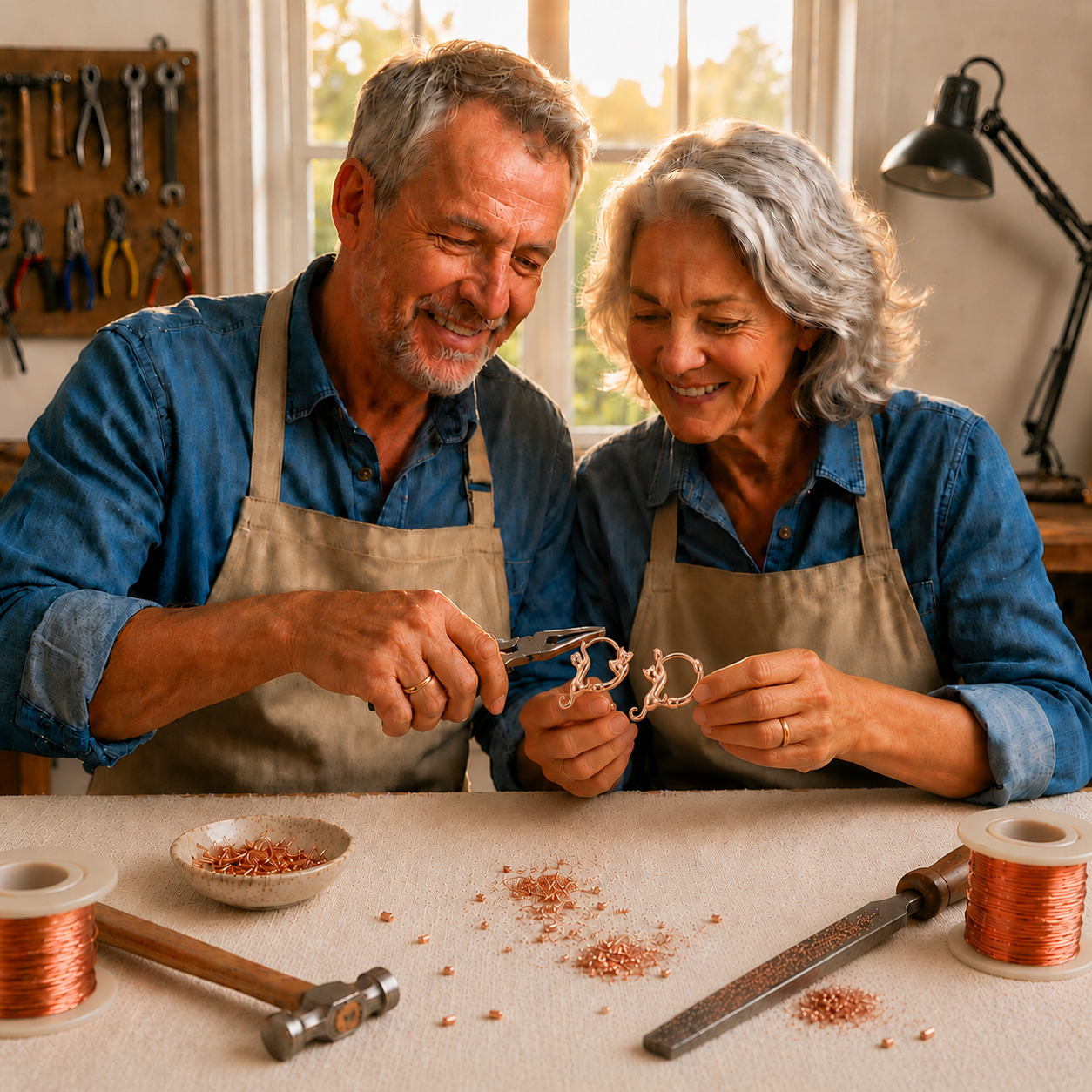 Koperen oorbellen „Volute