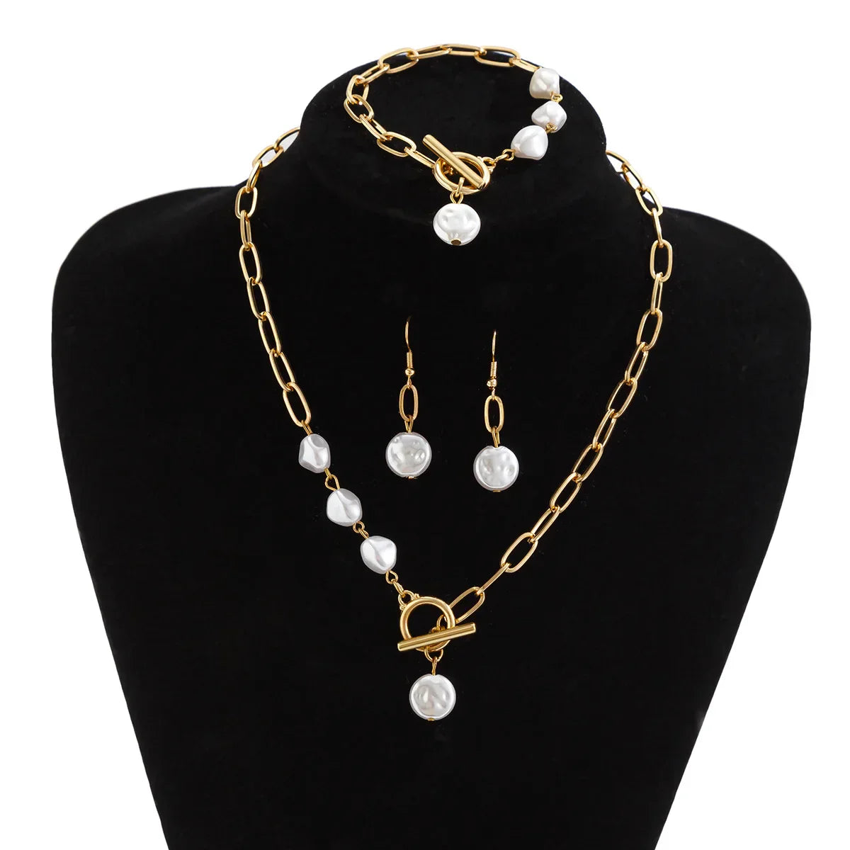 Set van Ketting, Armband en Oorbellen in Elegante Paperclip Parels