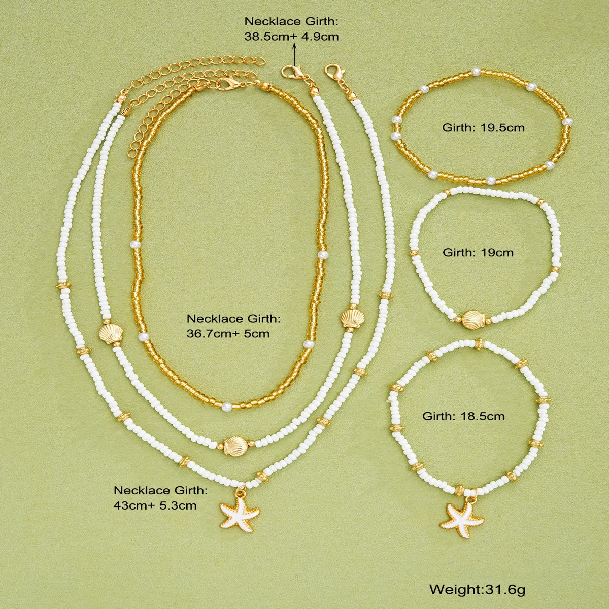 Set van sieraden met zeesterren en kralen - 6 stuks