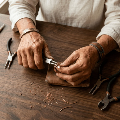 Koperen hanger met zirkonia-inleg in de vorm van een kruis, met kettin