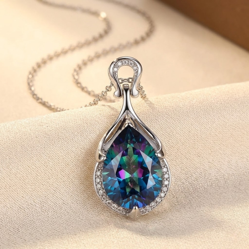Saffierdruppelcollier in zilver