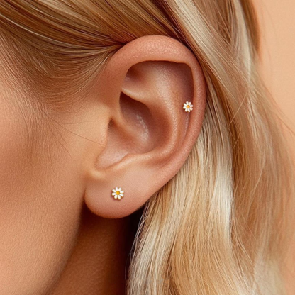 Titanium Daisy Bloemen Stud Oorbel