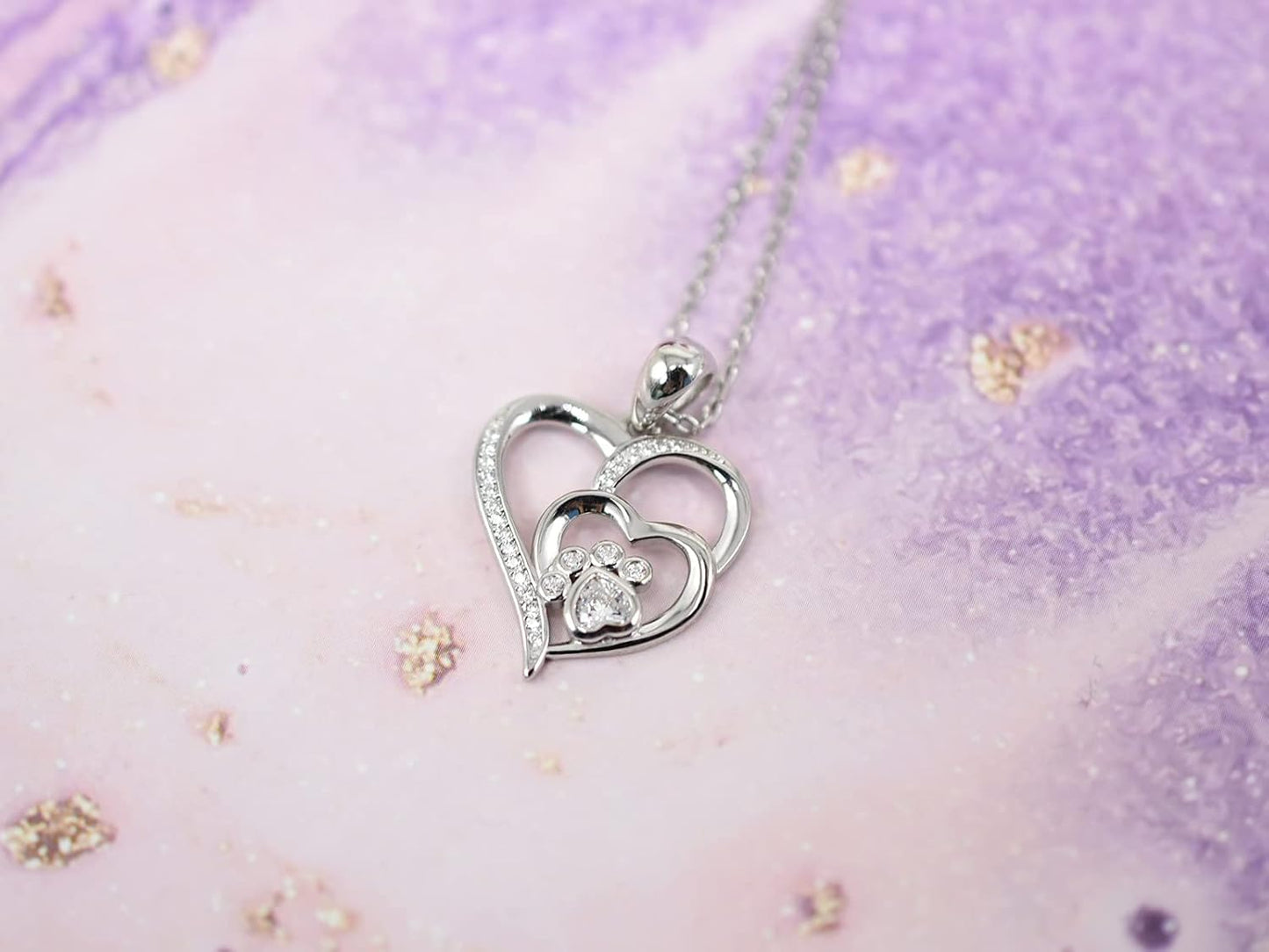 925 Zilveren Ketting met Poot en Hart met Zirconia