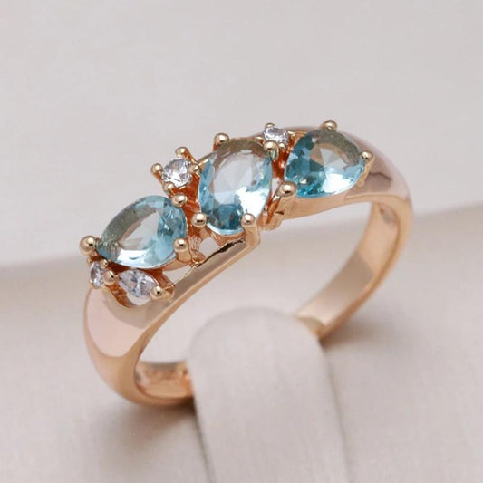 Elegante Blauwe Vintage Zirkonia Gouden Ring