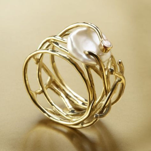 Samira – Slanke Gouden & Parel Ring