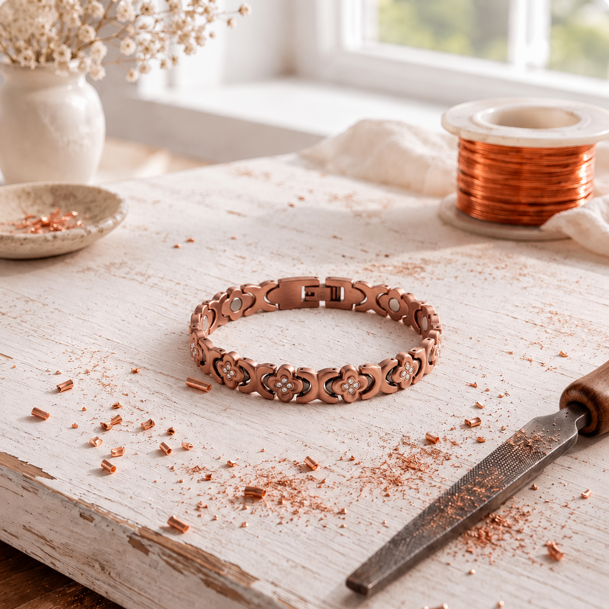 Koperen armband „Eeuwig klavertje“