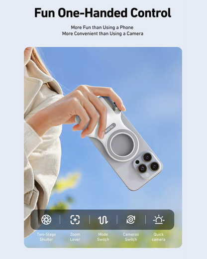GripShot Pro – Magnetische Telefoon Camera Grip met Ontspanknop & Magnetische Selfie Lamp & Statief 2.0