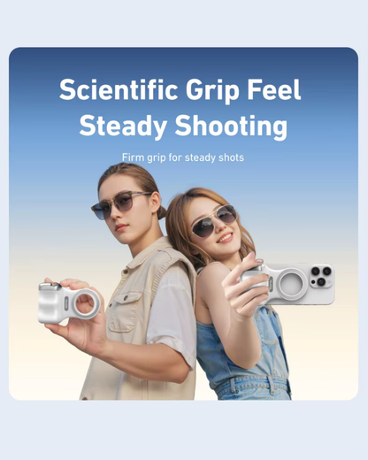GripShot Pro – Magnetische Telefoon Camera Grip met Ontspanknop & Magnetische Selfie Lamp & Statief 2.0