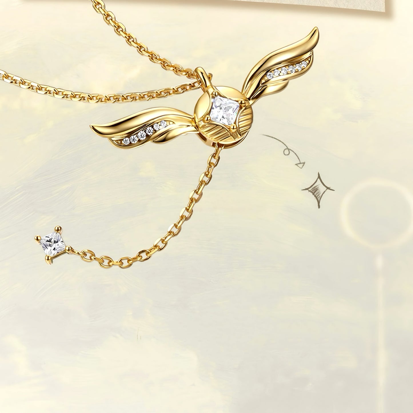Gouden Vleugels Sprankelende Lariat Ketting