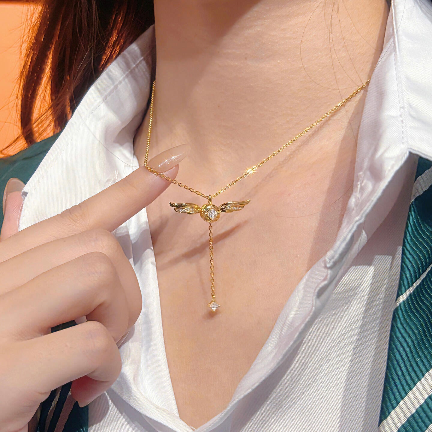 Gouden Vleugels Sprankelende Lariat Ketting