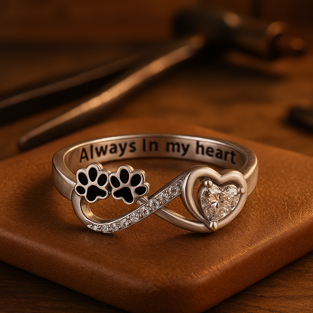 Ring met pootafdruk, hart en oneindigheidsteken