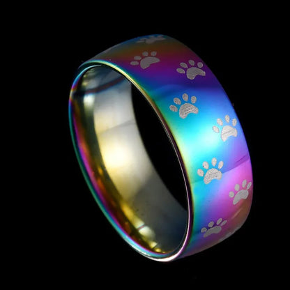 Roestvrijstalen handgemaakte ring met regenboog pootafdruk