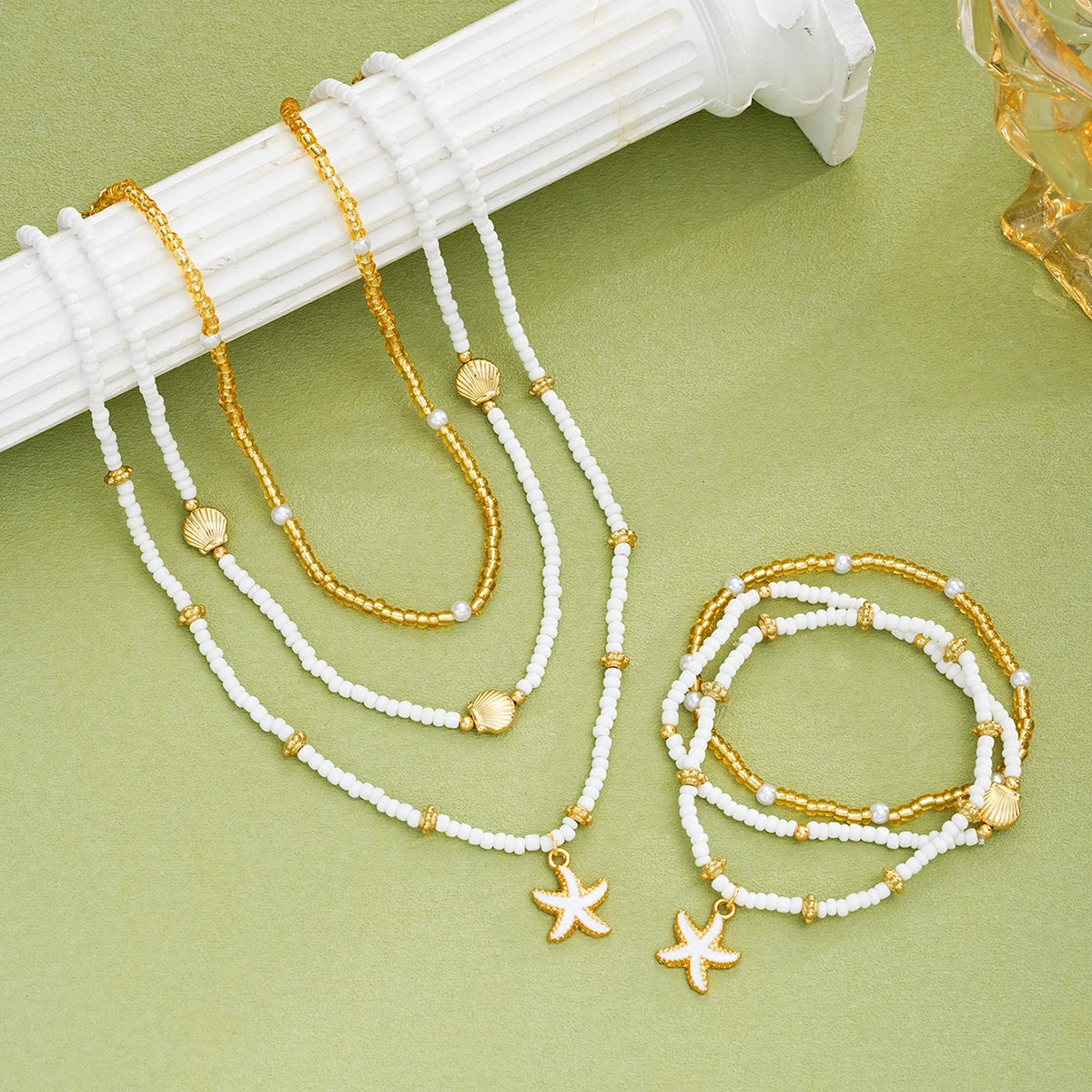 Set van sieraden met zeesterren en kralen - 6 stuks