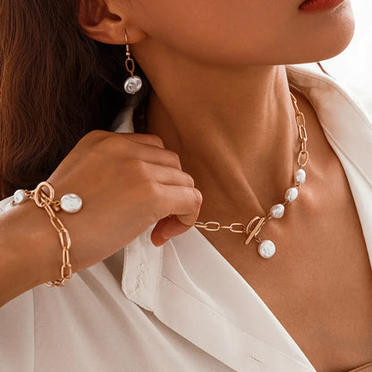 Set van Ketting, Armband en Oorbellen in Elegante Paperclip Parels