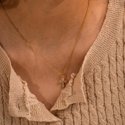 Halsketting met Delicate Diamanten Kruis Hanger