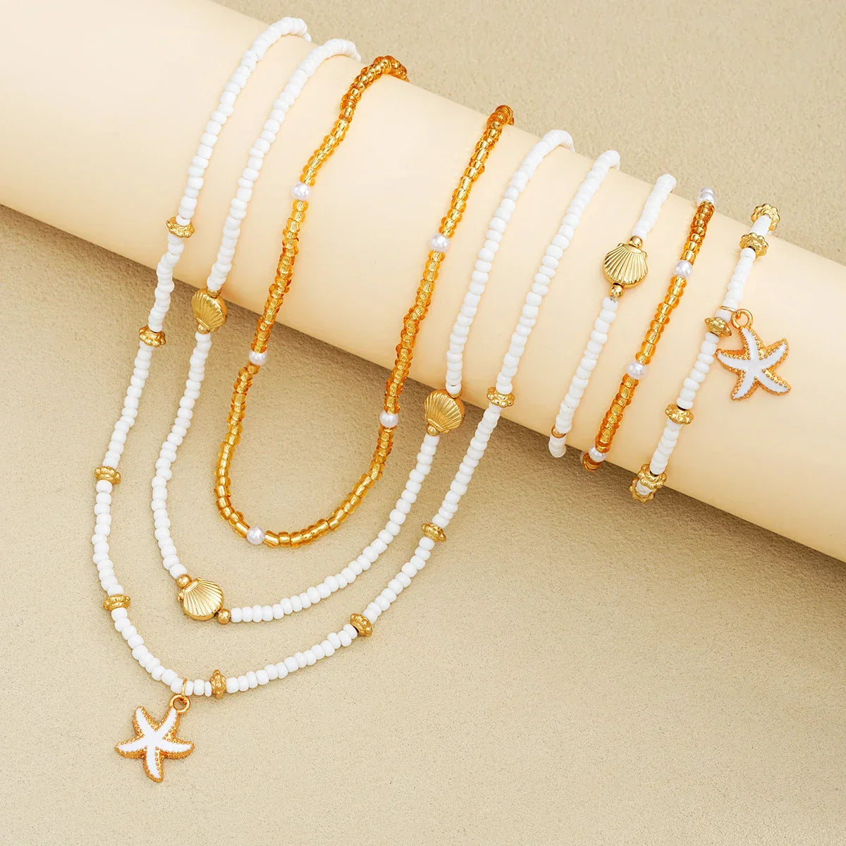 Set van sieraden met zeesterren en kralen - 6 stuks