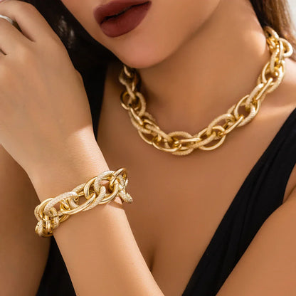 Set van Armband en Ketting met Dubbele Gevlochten Chunky Ketting