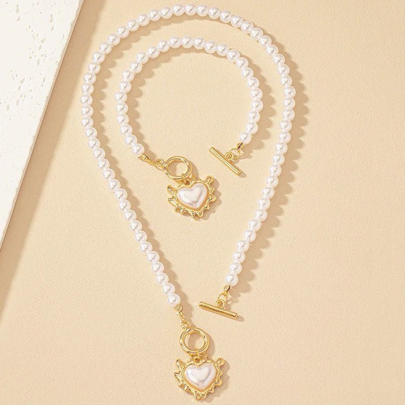 Set van armband en ketting met hartvormige hanger van 2 stuks