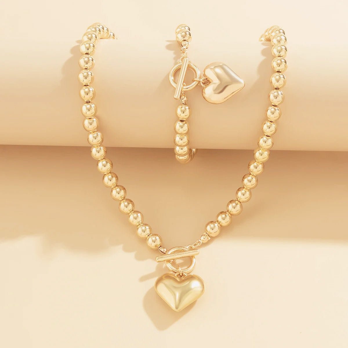 Set van armband en ketting met hartvormige hanger van 2 stuks
