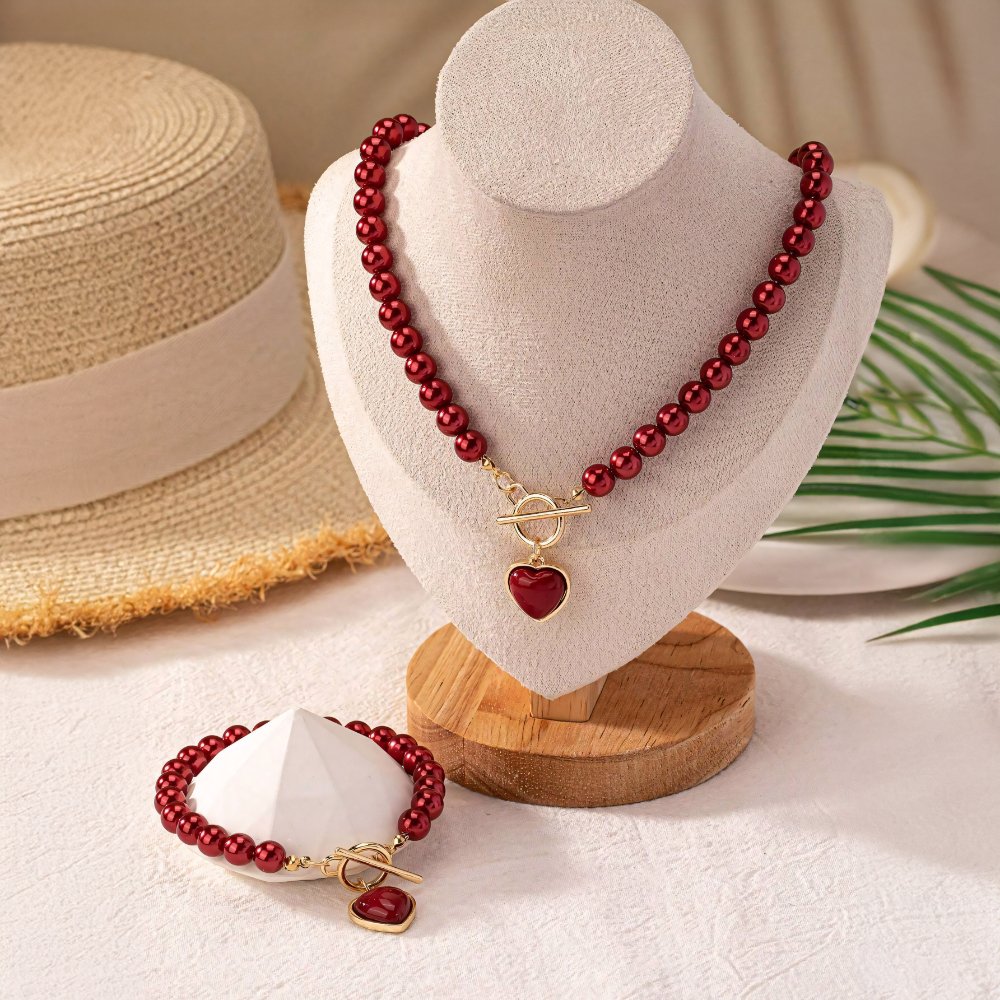 Set van armband en ketting met hartvormige hanger van 2 stuks