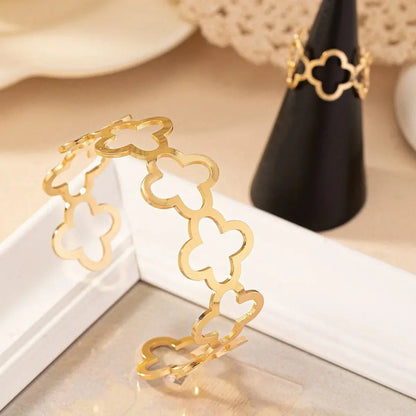 Set van Armband en Verstelbare Ring met Open Klavertje Vier