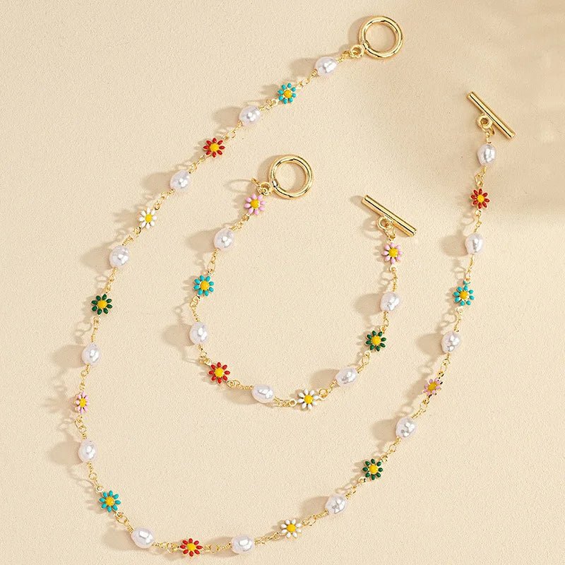 Set van Delicate Lente Bloemparelarmband en Ketting