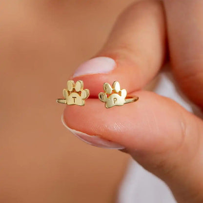 Gepersonaliseerde Gegraveerde Ring met Pootafdruk en Initiaal