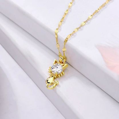 Vergulde kattenketting met zirkonia