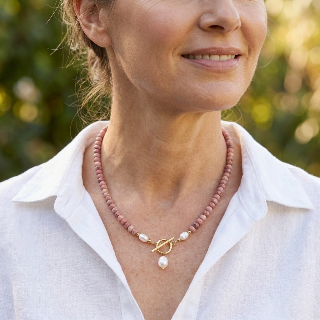 Rhodoniet Kralen Parel Ketting