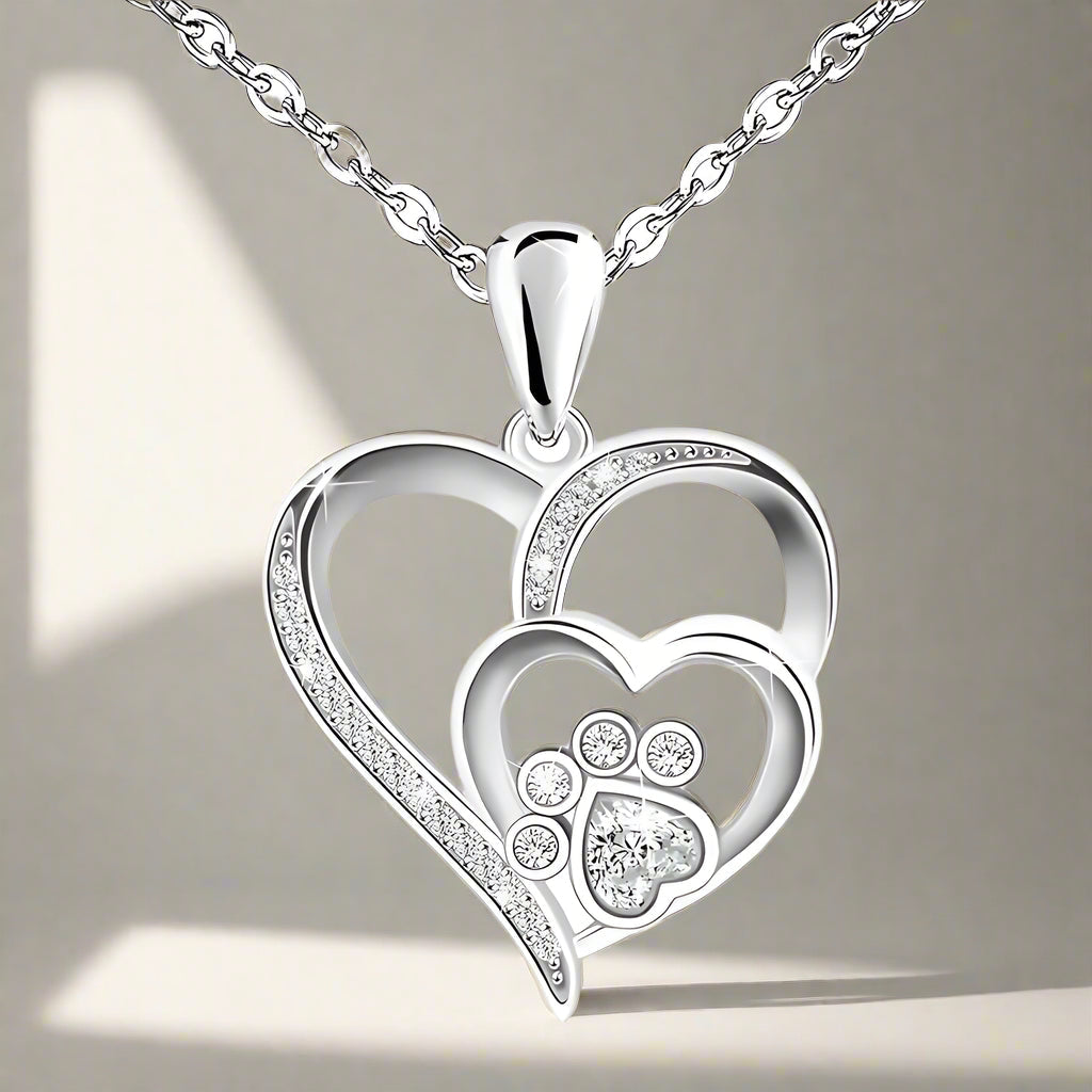 925 Zilveren Ketting met Poot en Hart met Zirconia