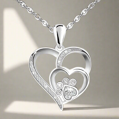 925 Zilveren Ketting met Poot en Hart met Zirconia