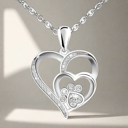 925 Zilveren Ketting met Poot en Hart met Zirconia